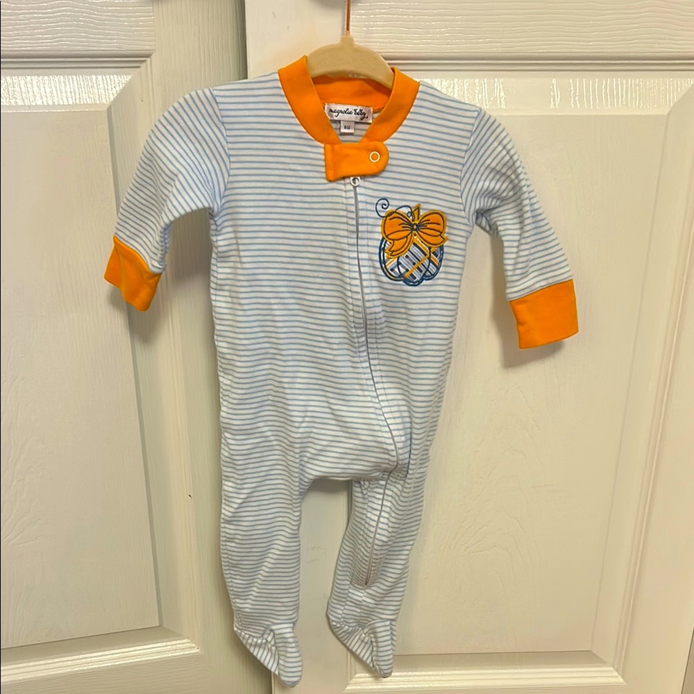 Magnolia Baby Fall Sleeper with Pumpkin Appliqué